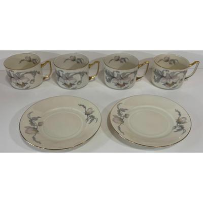 4 Vintage Epiag Pastelle Teacups & 2 Saucers Floral Flowers Czechoslovakia & Germany