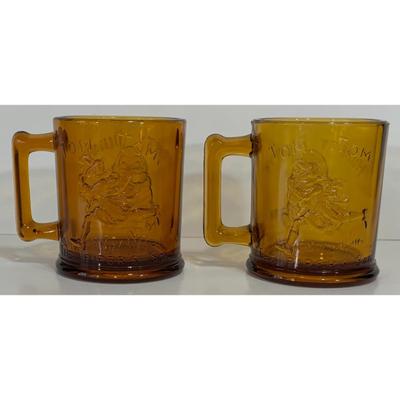 2 Vintage Humpty Dumpty & Tom Tom The Piper's Son Amber Glass Mugs