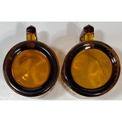 2 Vintage Humpty Dumpty & Tom Tom The Piper's Son Amber Glass Mugs