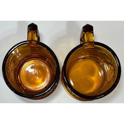 2 Vintage Humpty Dumpty & Tom Tom The Piper's Son Amber Glass Mugs