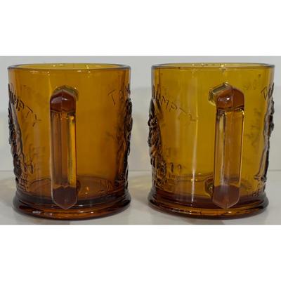 2 Vintage Humpty Dumpty & Tom Tom The Piper's Son Amber Glass Mugs