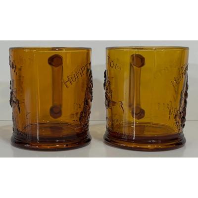2 Vintage Humpty Dumpty & Tom Tom The Piper's Son Amber Glass Mugs