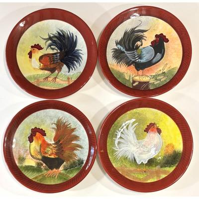 4 Cracker Barrel Old Country Store Susan Winget Rooster Dinner Plates Farm