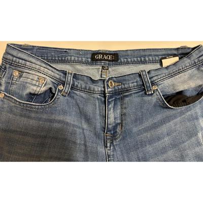Grace Denim Blue Jeans 28 Distressed Straight Cut