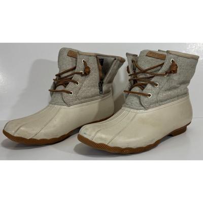 Sperry Women's Waterproof Rubber Boot Size 12M Off White Brown
