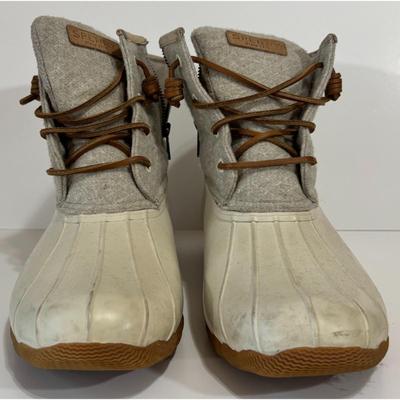 Sperry Women's Waterproof Rubber Boot Size 12M Off White Brown