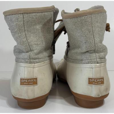 Sperry Women's Waterproof Rubber Boot Size 12M Off White Brown
