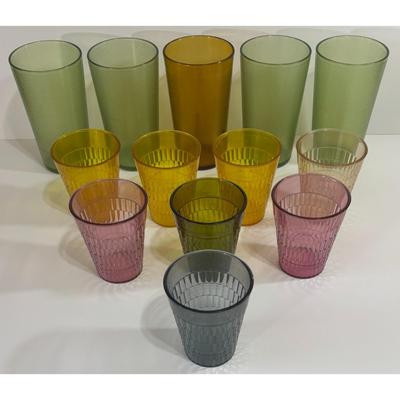 13 Vintage Texan Plastics Mfg. Dallas, TX Tumblers Cups Green Amber Purple Blue