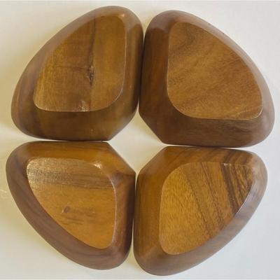 Vintage Mid Century Modern 4 Connecting Wooden Bowls and Round Tray Set MCM