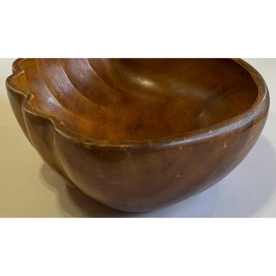 Vintage Mid Century Modern 6 Piece Monkey Pod Wooden Clamshell Bowl & Spoon Set