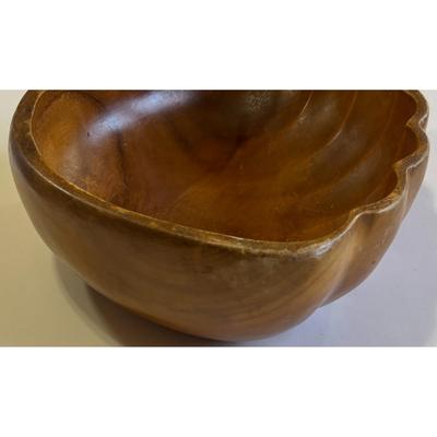 Vintage Mid Century Modern 6 Piece Monkey Pod Wooden Clamshell Bowl & Spoon Set