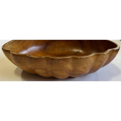 Vintage Mid Century Modern 6 Piece Monkey Pod Wooden Clamshell Bowl & Spoon Set