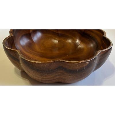 Vintage MCM 7 Piece Scalloped Monkey Pod Wooden Bowl Set Philippines Mid Century