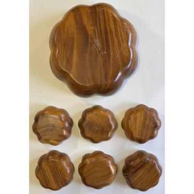 Vintage MCM 7 Piece Scalloped Monkey Pod Wooden Bowl Set Philippines Mid Century