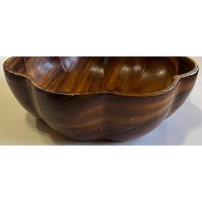 Vintage MCM 7 Piece Scalloped Monkey Pod Wooden Bowl Set Philippines Mid Century