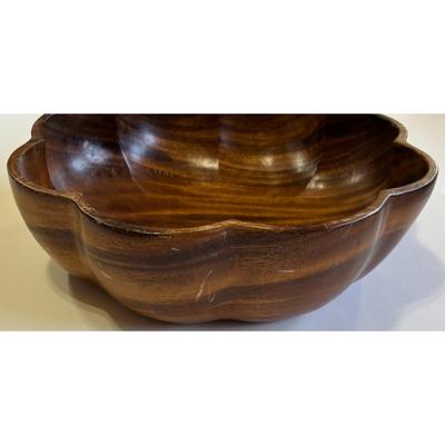 Vintage MCM 7 Piece Scalloped Monkey Pod Wooden Bowl Set Philippines Mid Century