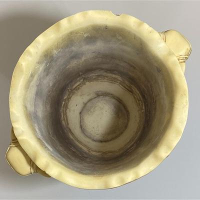 Vintage Chinese White Lacquer w/ Black Base Vase Asian Scenes Elephant Handles