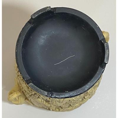 Vintage Chinese White Lacquer w/ Black Base Vase Asian Scenes Elephant Handles