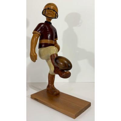 Vintage Romer Wood Football Player Carved Handmade Italy Helmet Wooden Sculpture