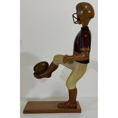 Vintage Romer Wood Football Player Carved Handmade Italy Helmet Wooden Sculpture