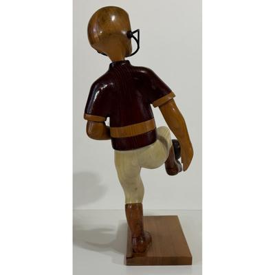Vintage Romer Wood Football Player Carved Handmade Italy Helmet Wooden Sculpture