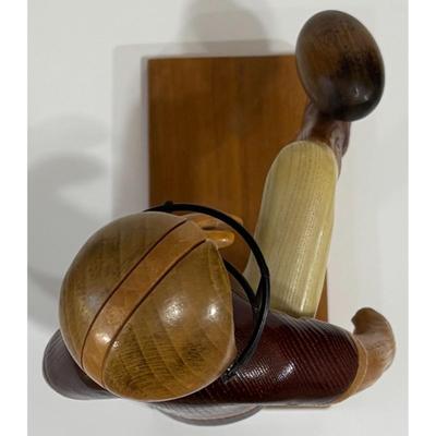 Vintage Romer Wood Football Player Carved Handmade Italy Helmet Wooden Sculpture