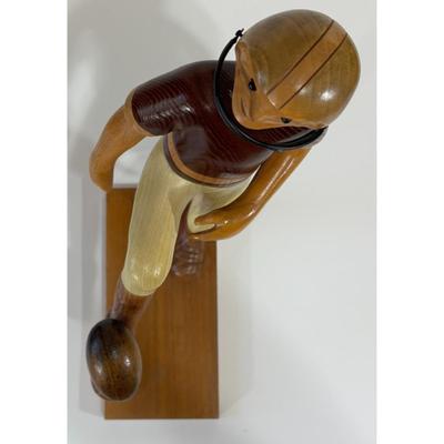 Vintage Romer Wood Football Player Carved Handmade Italy Helmet Wooden Sculpture