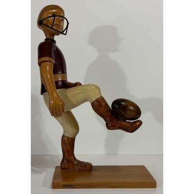 Vintage Romer Wood Football Player Carved Handmade Italy Helmet Wooden Sculpture