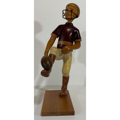 Vintage Romer Wood Football Player Carved Handmade Italy Helmet Wooden Sculpture