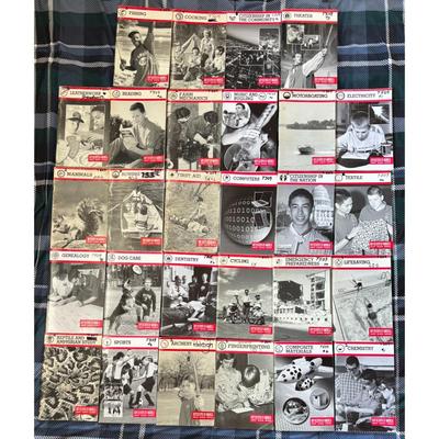 55 Boy Scouts BSA Merit Badge Books: Sports, Dog Care, Cooking, Lifesaving