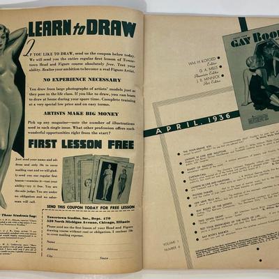 2 Vintage 1936 Gay Book Magazines: April & November. Cartoons, Photographs, Pulp