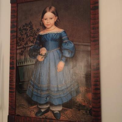 Framed Art Print of Victorian Young Girl in Blue Dress