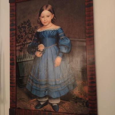 Framed Art Print of Victorian Young Girl in Blue Dress