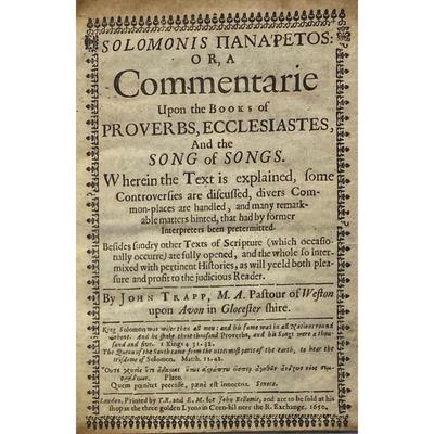 Antique Solomonis Commentarie By John Trapp 1650 hardcover