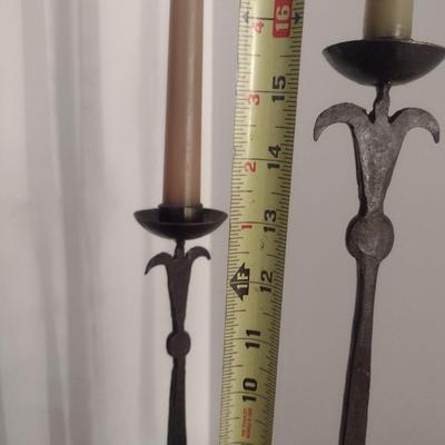 Set of Three Hand Cut and Forged Wrought Metal Candlestick Holders
