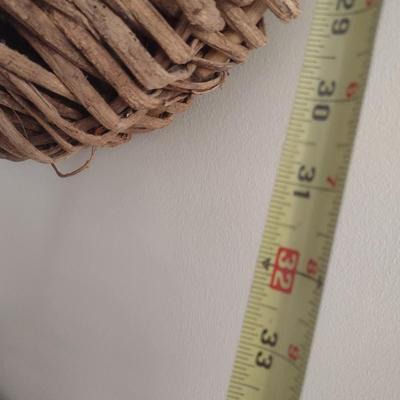 Large Natural Organic Reed Weave Basket Wall Pocket with Artificial Flower Arrangement