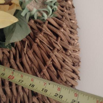 Large Natural Organic Reed Weave Basket Wall Pocket with Artificial Flower Arrangement