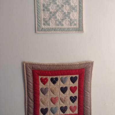 Pair of Hand Cut and Sewn Quilted Wall Decor with Heart Theme Design
