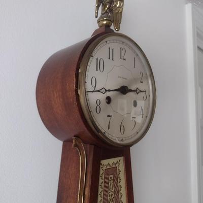 Antique Seth Thomas Banjo Wall Clock with Mahogany Case Key-Wind and Pendulum