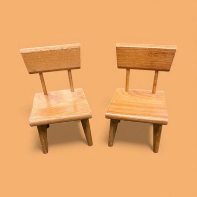 Vintage Strombecker Wooden Dollhouse Dining Room Table and Two Chairs