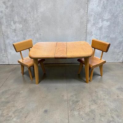 Vintage Strombecker Wooden Dollhouse Dining Room Table and Two Chairs