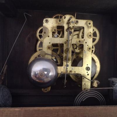 Antique Seth Thomas Adamantine Wood Case Mantle Clock Chime Key-Wind