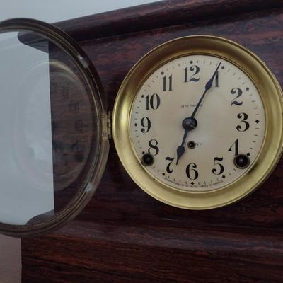 Antique Seth Thomas Adamantine Wood Case Mantle Clock Chime Key-Wind