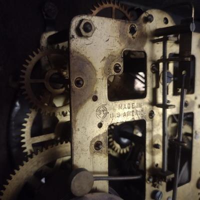 Antique Seth Thomas Adamantine Wood Case Mantle Clock Chime Key-Wind