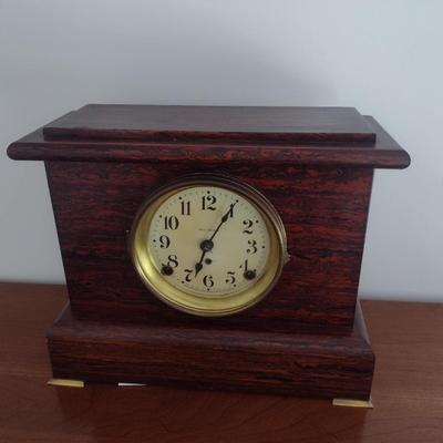 Antique Seth Thomas Adamantine Wood Case Mantle Clock Chime Key-Wind