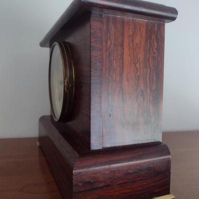 Antique Seth Thomas Adamantine Wood Case Mantle Clock Chime Key-Wind