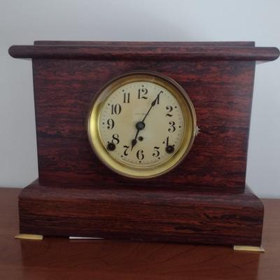 Antique Seth Thomas Adamantine Wood Case Mantle Clock Chime Key-Wind
