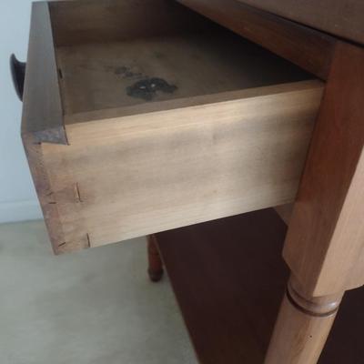 Antique Solid Wood Washstand with Single Drawer and Stretcher Shelf