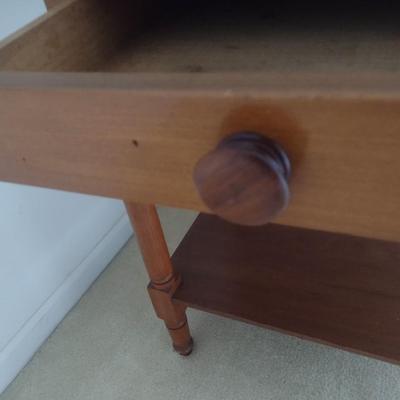 Antique Solid Wood Washstand with Single Drawer and Stretcher Shelf