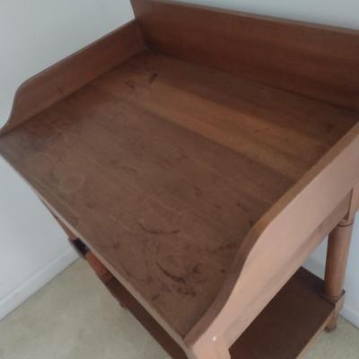 Antique Solid Wood Washstand with Single Drawer and Stretcher Shelf
